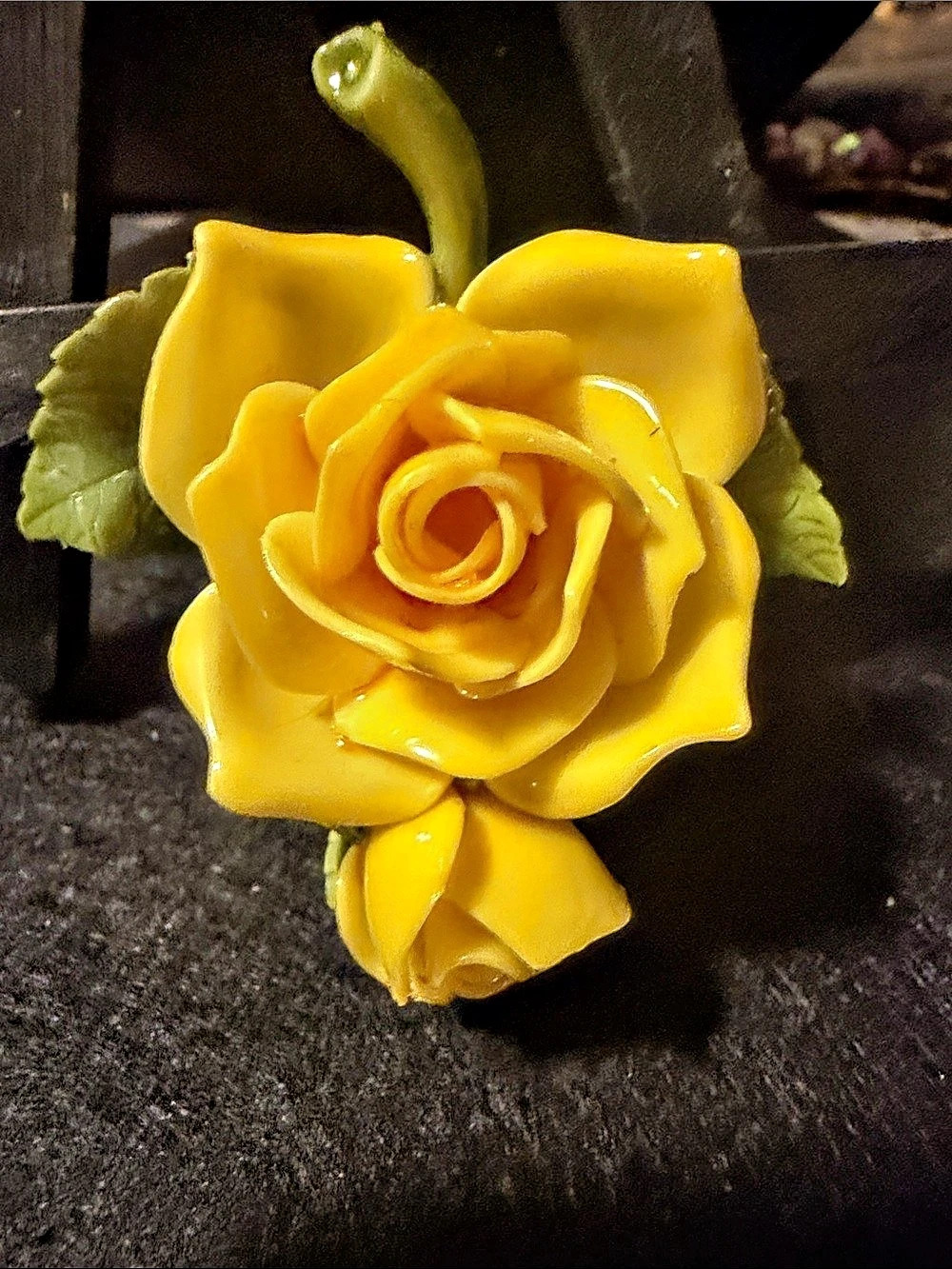 Vintage Floral Rose Brooch in Yellow & Green